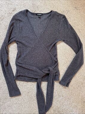 Express Charcoal Gray Wrap V-Neck Sweater
